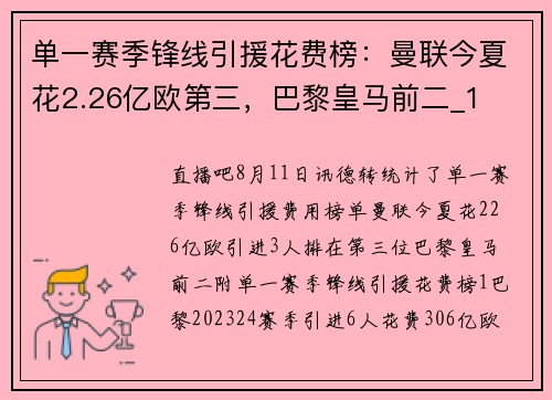 单一赛季锋线引援花费榜:曼联今夏花2.26亿欧第三,巴黎皇马前二_1